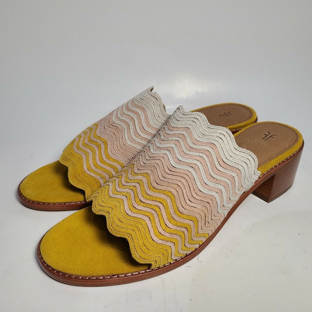 Frye Women slide sandals Cindy suede Wave Mule Heeled shoes Size 9.5 new